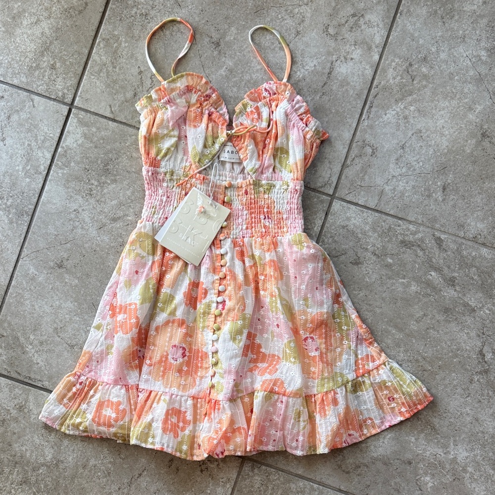 Sabo Skirt Floral Mini Dress - Pink and Orange